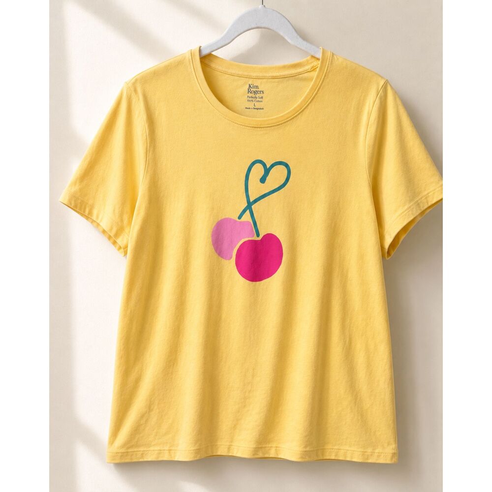 Vintage 100% cotton Kim Rogers Cherry Heart Graphic Tee – Large –Y2K Cottagecore